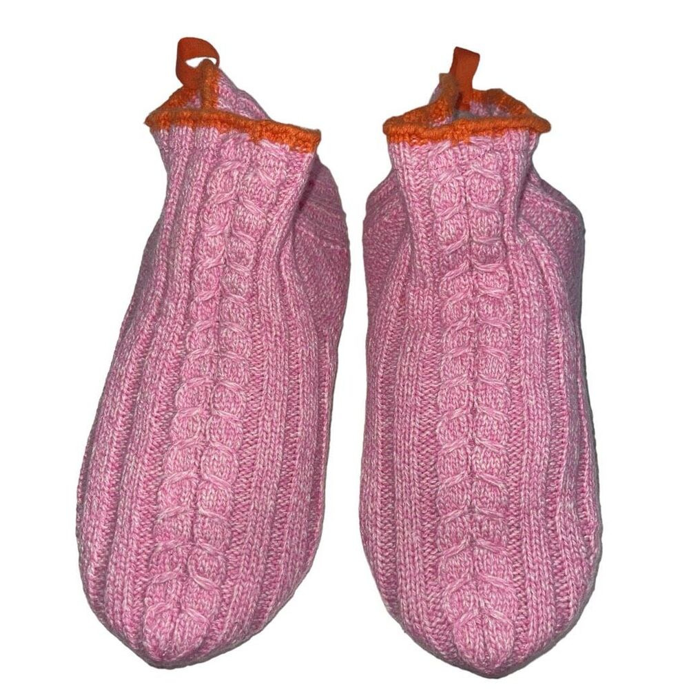 Bombas Pink Knit Slippers with Orange Trim
